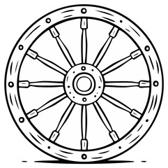 Obraz premium Cartoon illustration of a rustic wooden wheel used for transportation or decorative purposes