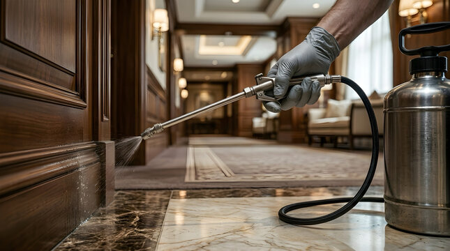 Professional cleaning service cleaning luxury hotel corridor baseboards with cleaning sanitizing disinfecting corridor baseboard maintenance commercial protection sanitation