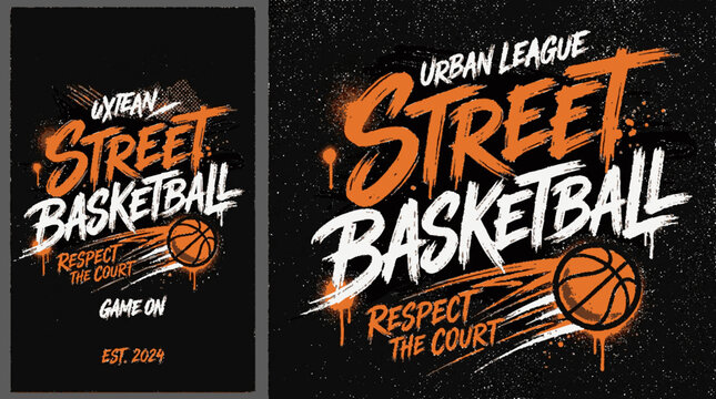 Urban street basketball typography vector illustration with grunge spray paint style