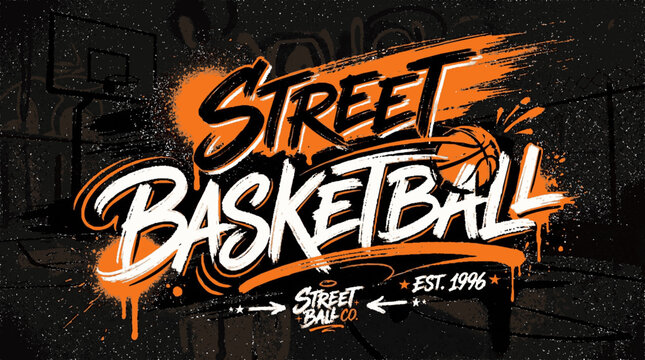Street basketball grunge typography design with urban graffiti style elements