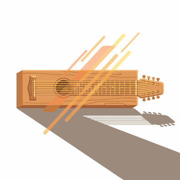 Traditional wooden stringed instrument illustration with dynamic motion lines and shadow.