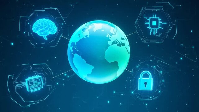 Global digital network with earth and icons