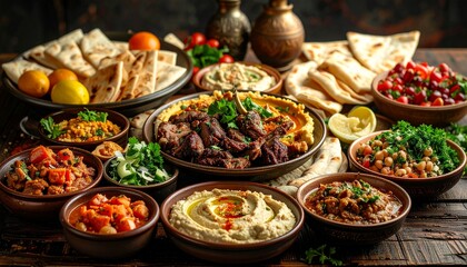 Obraz premium Delicious Middle Eastern Feast - A Vibrant Culinary Experience.