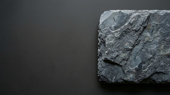 Rough dark slate rock on black background with copy space