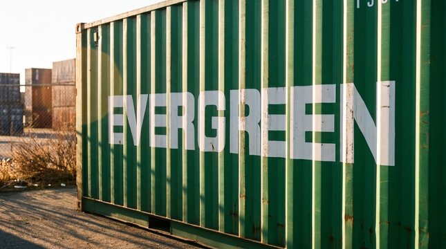Green Evergreen Shipping Container Exterior Close Up Outdoors