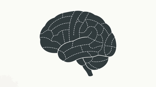 Stylized human brain icon with dotted dividing lines on light background representing cognitive science and neurology mapping