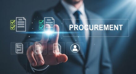 Fototapeta premium Businessman interacting with procurement icons on a digital interface