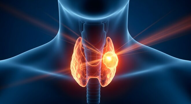 Anatomical human thyroid gland with nodule