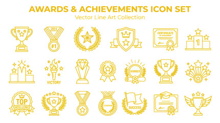 Fototapeta premium Awards and Achievements Icon Set - Gold Vector Line Art Collection