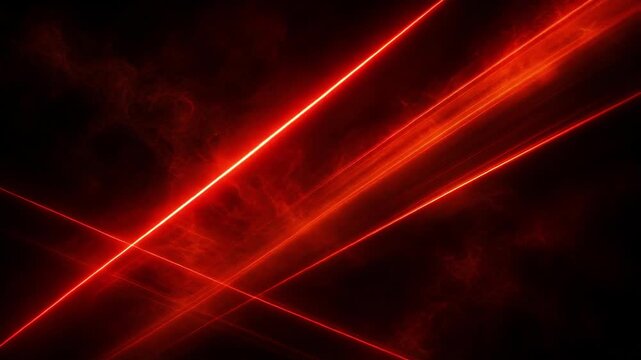 Abstract red glowing light streaks crossing on a dark background
