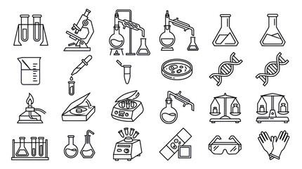 Fototapeta premium Science Laboratory Equipment Icons - Chemistry, Biology, Research