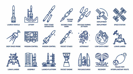Space Exploration Icons: Rockets, Astronauts, Satellites, and Lunar Lander © anis