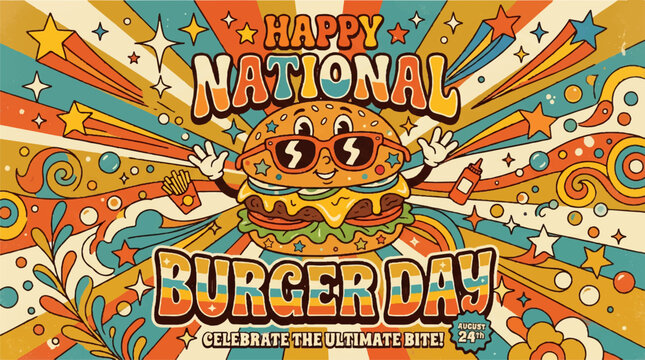 National Burger Day, Happy Burger Day, Colorful Food Illustration, Burger Celebration, Vector Graphic