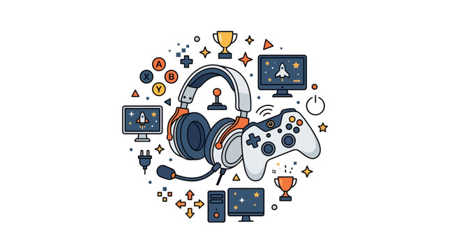 Gaming Equipment and Accessories Line Art Composition