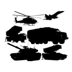 Obraz premium Black silhouette of fighter jets in flight formation.