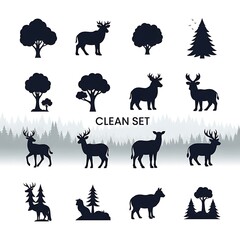 Fototapeta premium Black silhouettes of various animals in clean set.