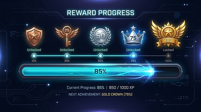 Digital reward progress bar interface with fantasy elements.