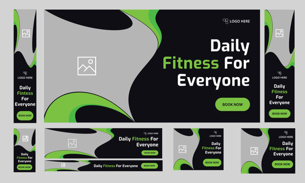 Customizable vector gym fitness social media post banner template set, Sports social media square banner, Workout exercise social media promotion design. Vector eps 10 file format