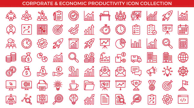 Corporate Productivity Icons: Business Growth, Strategy, Finance, Analytics & Success