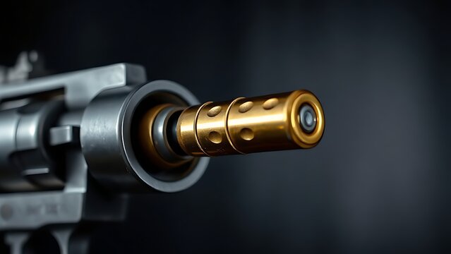 Single brass cartridge case ejected from an antique revolver, isolated on dark background.
