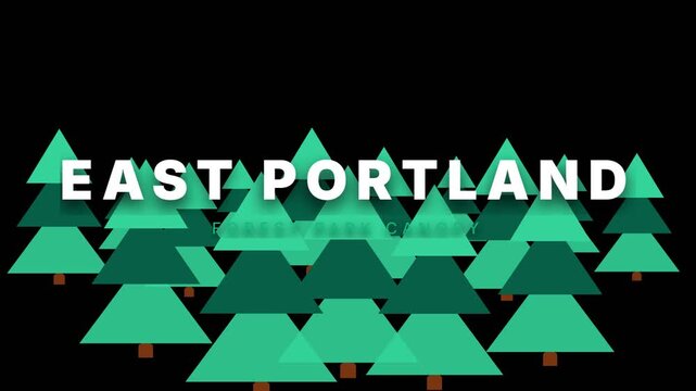 East portland text graphic with green forest illustration