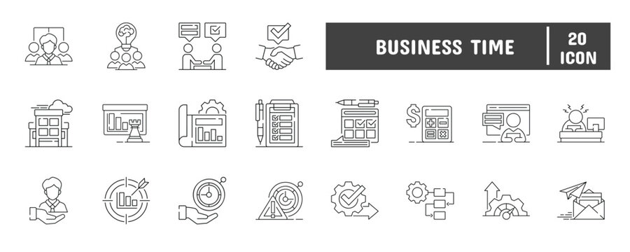 20 Business Time Line Icon Illustration Set