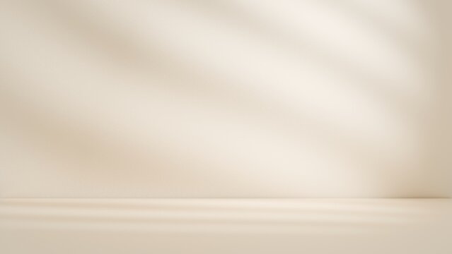 Minimalist beige studio background with natural window shadow overlay for product display mockup and aesthetic presentation