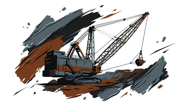 Dragline excavator stands ready on a rugged landscape to facilitate large scale excavation projects.