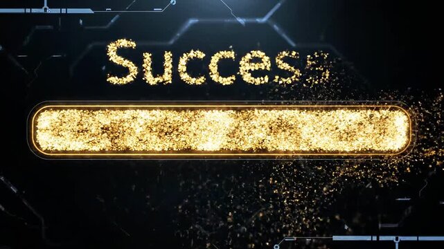 A dark background with gold particles emerging from a rounded rectangle