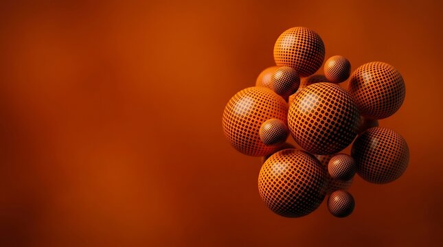 Clustered orange spheres with halftone dot patterns on warm backdrop