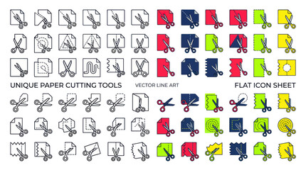 Naklejka premium Paper Cutting Tools Vector Icons: Scissors, Shapes, and Patterns