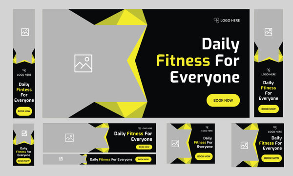 Customizable vector gym fitness social media post banner template set, Sports social media square banner, Workout exercise social media promotion design. Vector eps 10 file format