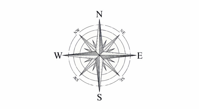 Detailed Compass Rose Illustration for Navigation and Direction.