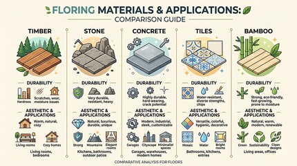 Naklejka premium Comparison guide for different types of flooring materials and usage