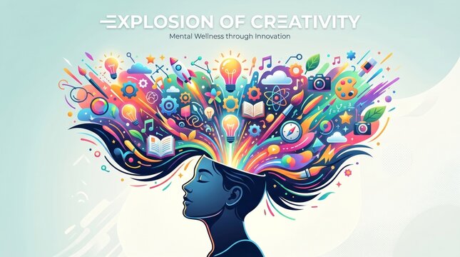 Creative explosion of colorful ideas emerging from human mind mentalhealth with mentalhealth