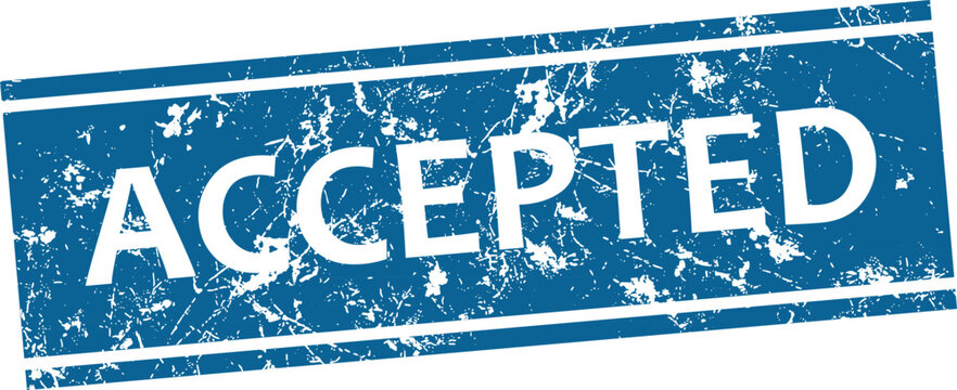 Blue accepted stamp with white text and distressed effect