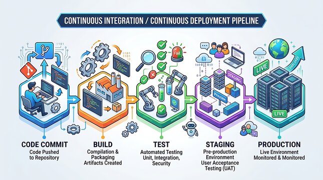 Devops software development lifecycle and cicd pipeline infographic