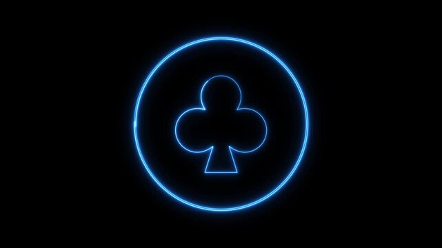 Neon glowing symbol featuring card suit design with blue light glow.