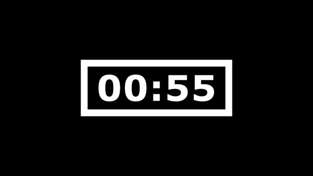 Countdown timer digital display showing sixty seconds decreasing down.