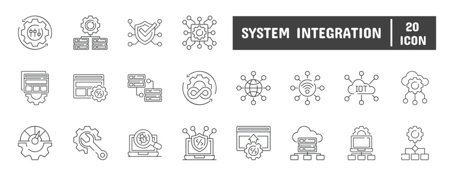20 System Integration Line Icon Illustration Set