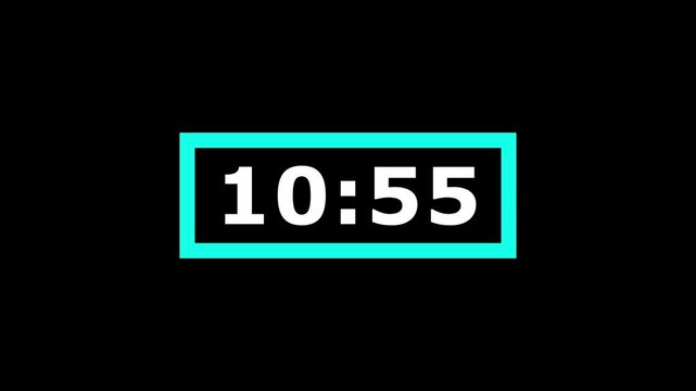 11 minute countdown timer in white on black background with cyan frame.