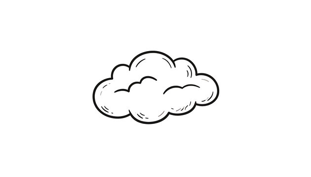 Isolated cartoon cloud outline with simple hatching, a sketch of a fluffy cumulus shape on a white background