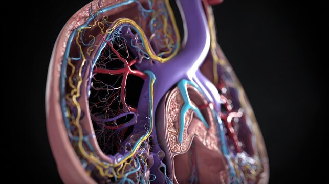 Detailed cross-section rendering illustrates the intricate network of human circulatory structures