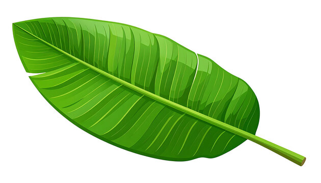 Isolated green banana leaf with subtle yellow speckles and prominent veins, a tropical plant element for natural design themes