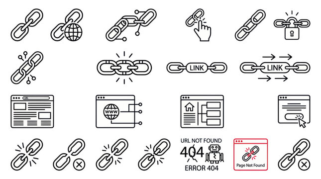 Link Building Icons: SEO, Connectivity, Web, Internet, Broken Links, 404 Error