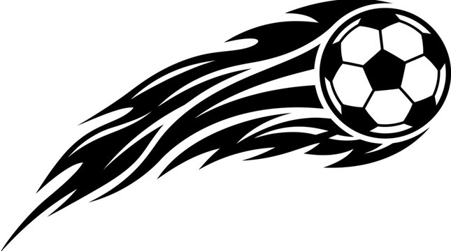 Dynamic soccer ball with fiery motion trail in fast action.