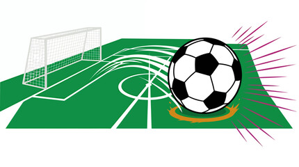 Obraz premium Animated illustration of a soccer ball on a vibrant green field near the goal.
