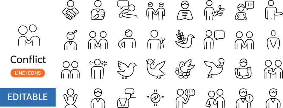 Conflict resolution line icons set