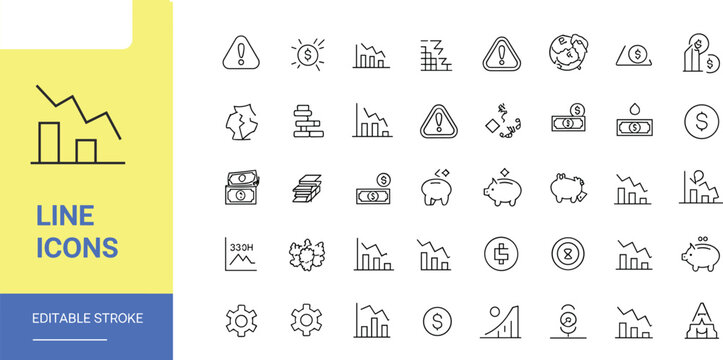 Set of 45 finance line icons for business analytics