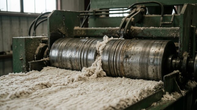 Industrial Cotton Processing Machine Working with Raw Fiber Materials